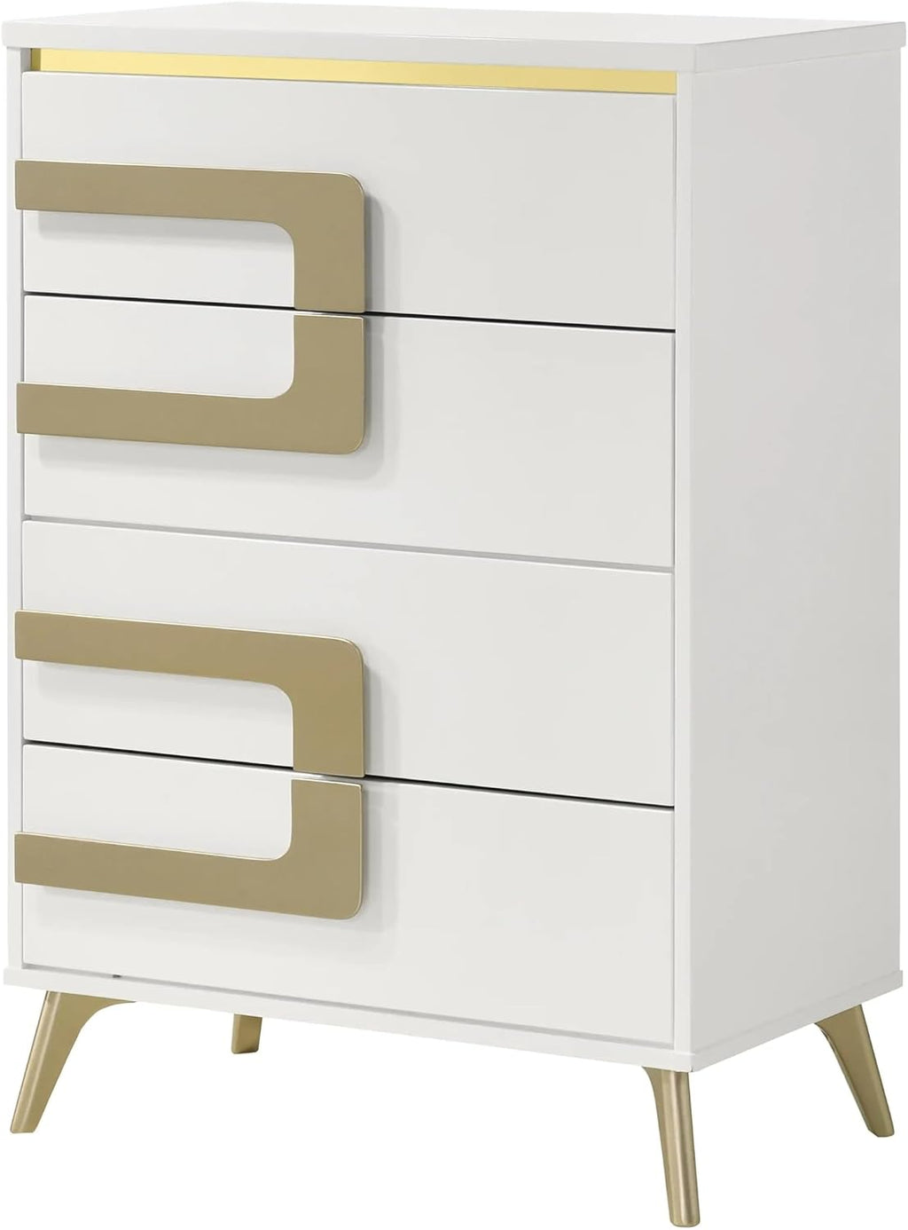 KB Designs – 5-Piece Bedroom Set with Bed LED Headboard, Dresser with Mirror, Chest and Nightstand, Modern White and Gold Finish, King Size Bed