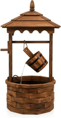 Tangkula Outdoor Wishing Well Water Fountain, Old-Fashioned Wood Waterfall Fountain w/Bucket Pump, Rustic Farmhouse Decoration for Garden, Backyard, 46 Inch Tall (22.5' x 22.5' x 48.5')