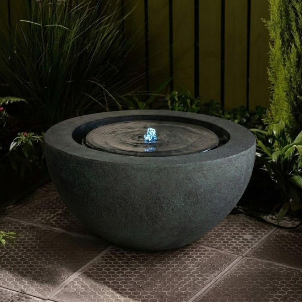 XBrand 19.8' W Round Sphere Water Fountain Indoor Outdoor with LED Light, Polyresin Bubbler Feature for Patio Garden Yard Home Décor, Dark Green