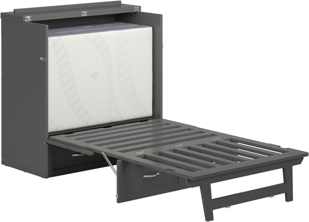 AFI, Northfield Murphy Bed Chest Twin XL with 6' Mattress, Storage Drawer & Built-in USB Charger, Grey