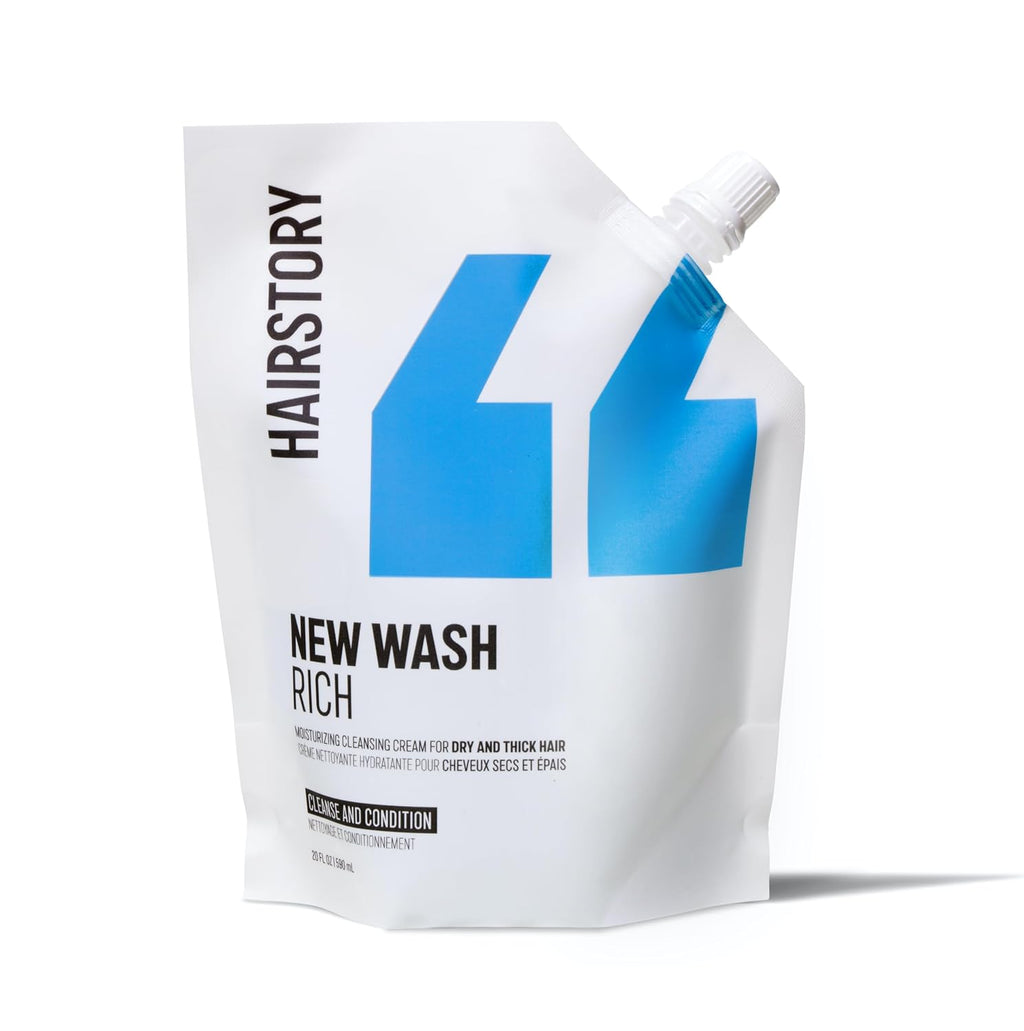 Hairstory New Wash Rich – Detergent Free Shampoo for Thick Curly Coarse Hair, Sulfate Free Deep Moisture Cleansing Cream, Shampoo and Conditioner Alternative, 20 Fl Oz Refill Pouch