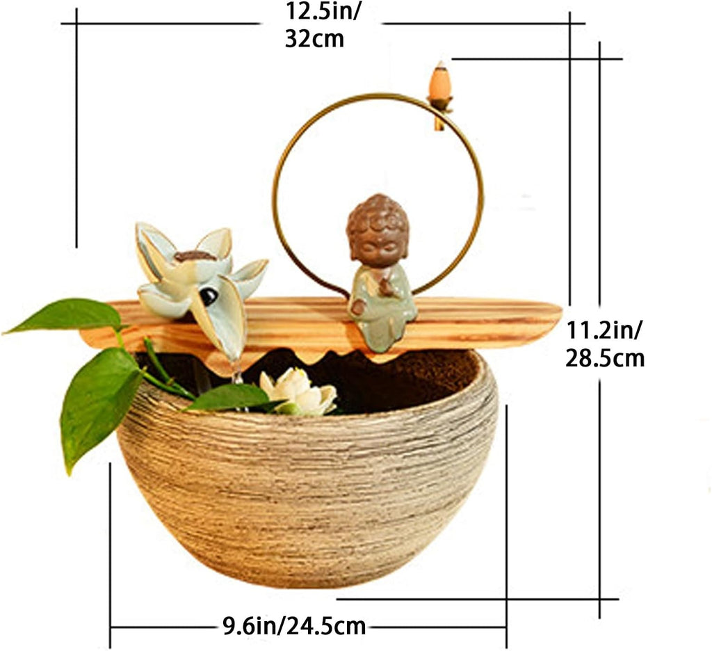 Tabletop Waterfall Fountain, Zen Meditation, Resin, Indoor Water Feature for Home, Office, Bedroom, Living Room, Space, Fengshui Decor(B,12.5 * 12.5 * 11.2in)