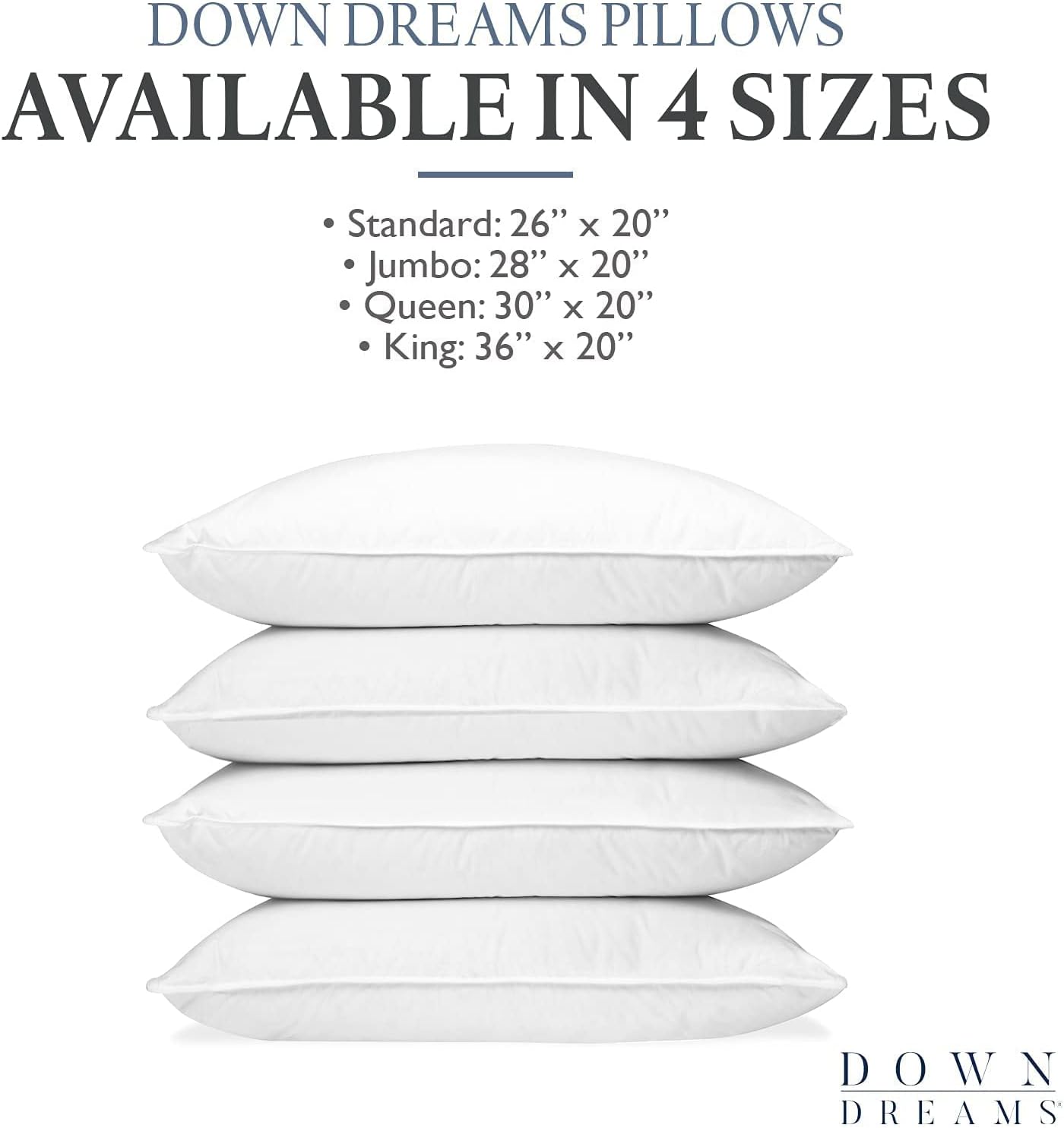 Down Dreams Manchester Mills Classic Pillows - Queen/Medium Support, 2-Pack