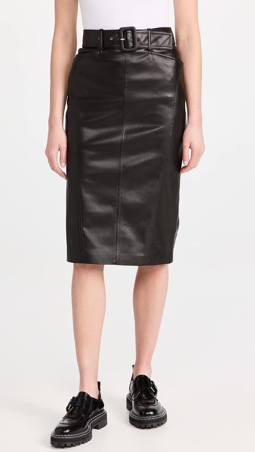 Theory Women's Belted Seam Faux Leather Skirt