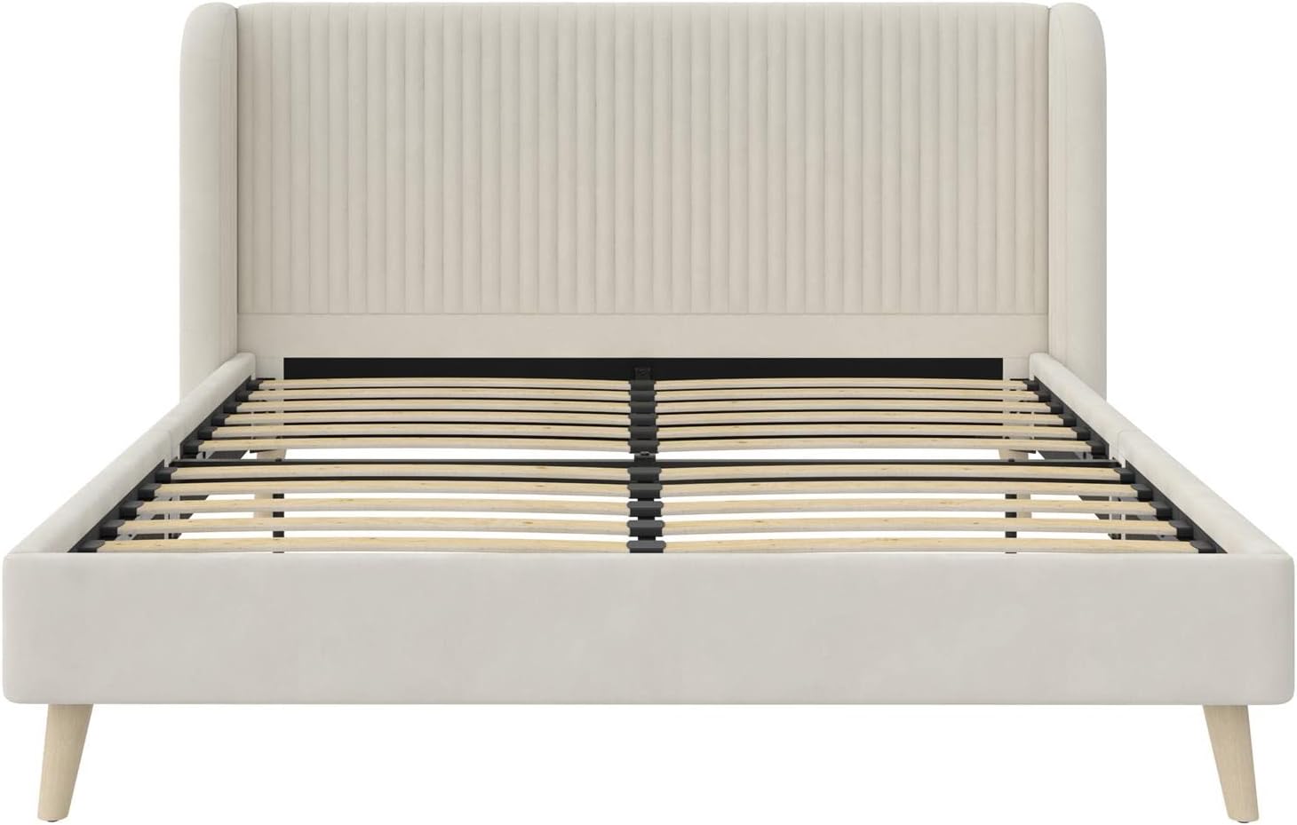 Novogratz Holly Upholstered Wingback Bed Frame, Queen, Ivory Velvet