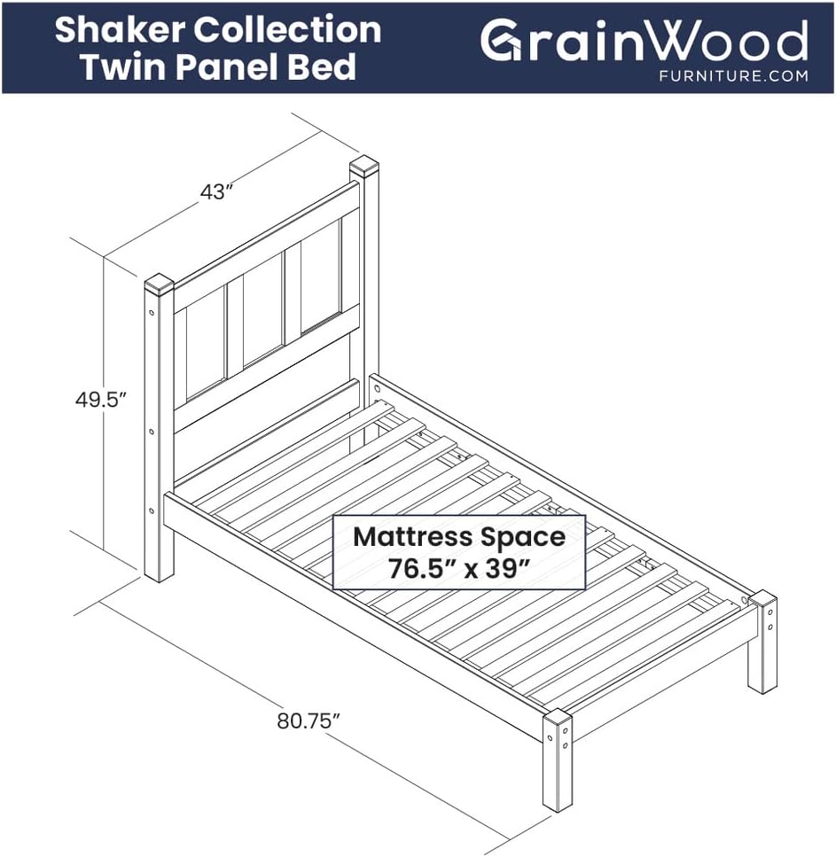 Grain Wood Furniture Shaker Solid Wood Panel Platform Bed, Twin Size, Expresso