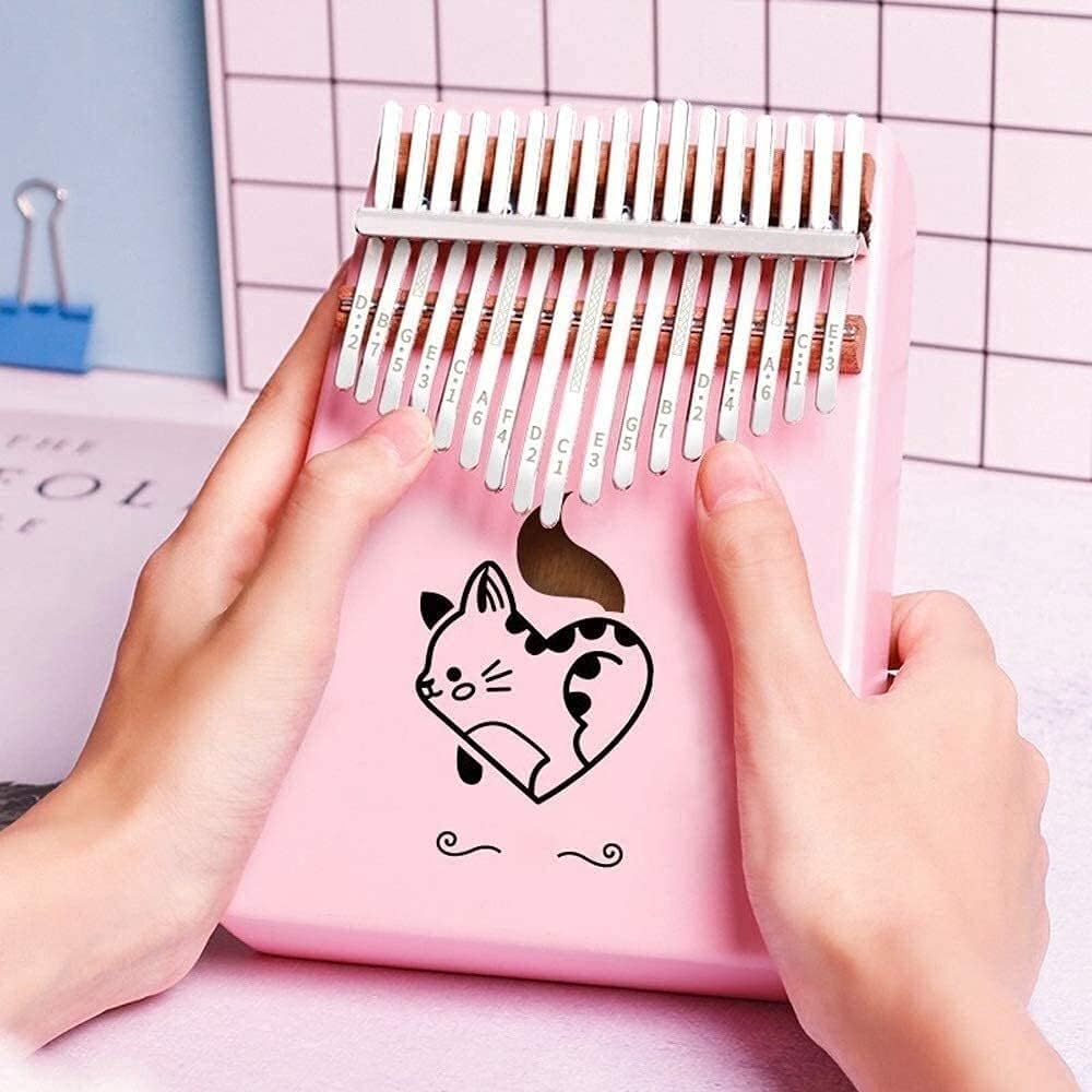 Kalimba Thumb Piano Portable Finger Piano Finger Thumb Piano Mini Thumb Piano 17-Key Finger Finger Pianowood Multi-Select Tuner Hammer Carrying Bag Wipes Suitable(Color:Pink;Size:Cat)