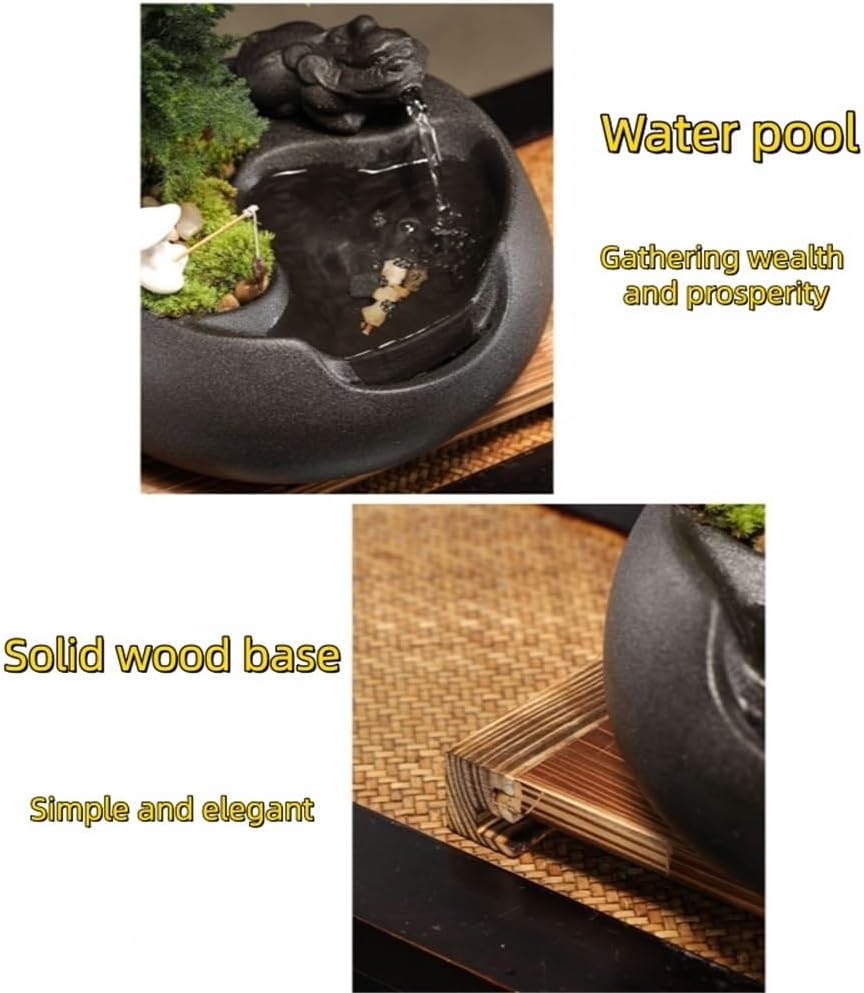 Small Indoor Waterfall Fountain, Ceramic Tabletop Fountain Water Feature Fall, Water Decoration, Humidifier for Home, Office(Black)