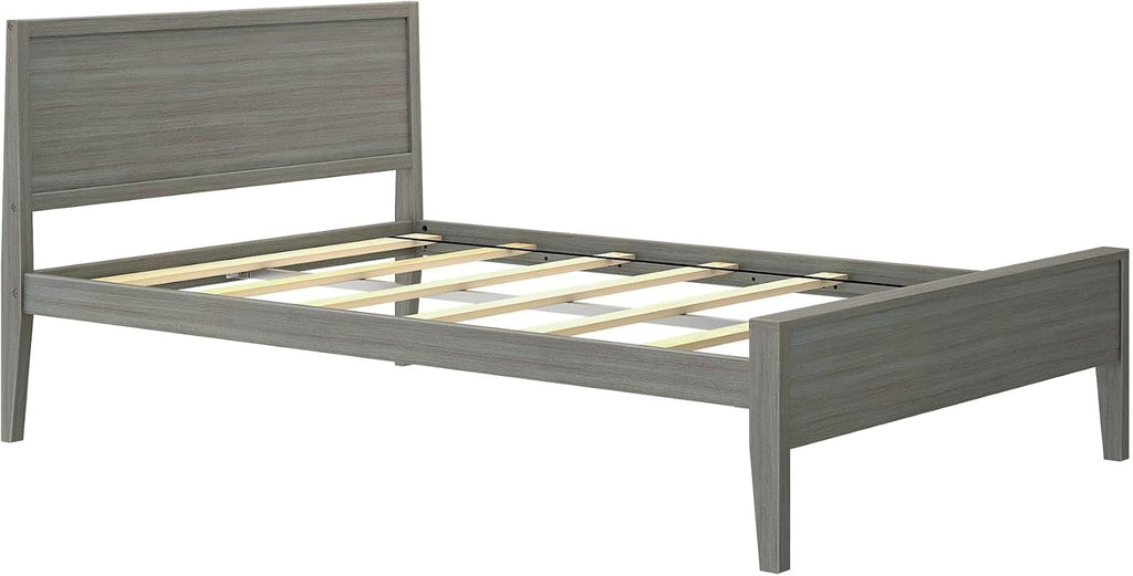 Plank+Beam Solid Wood Full Bed Frame with Panel Headboard, Modern Full Platform Bed with Wood Slat Support, No Box Spring Needed, Clay