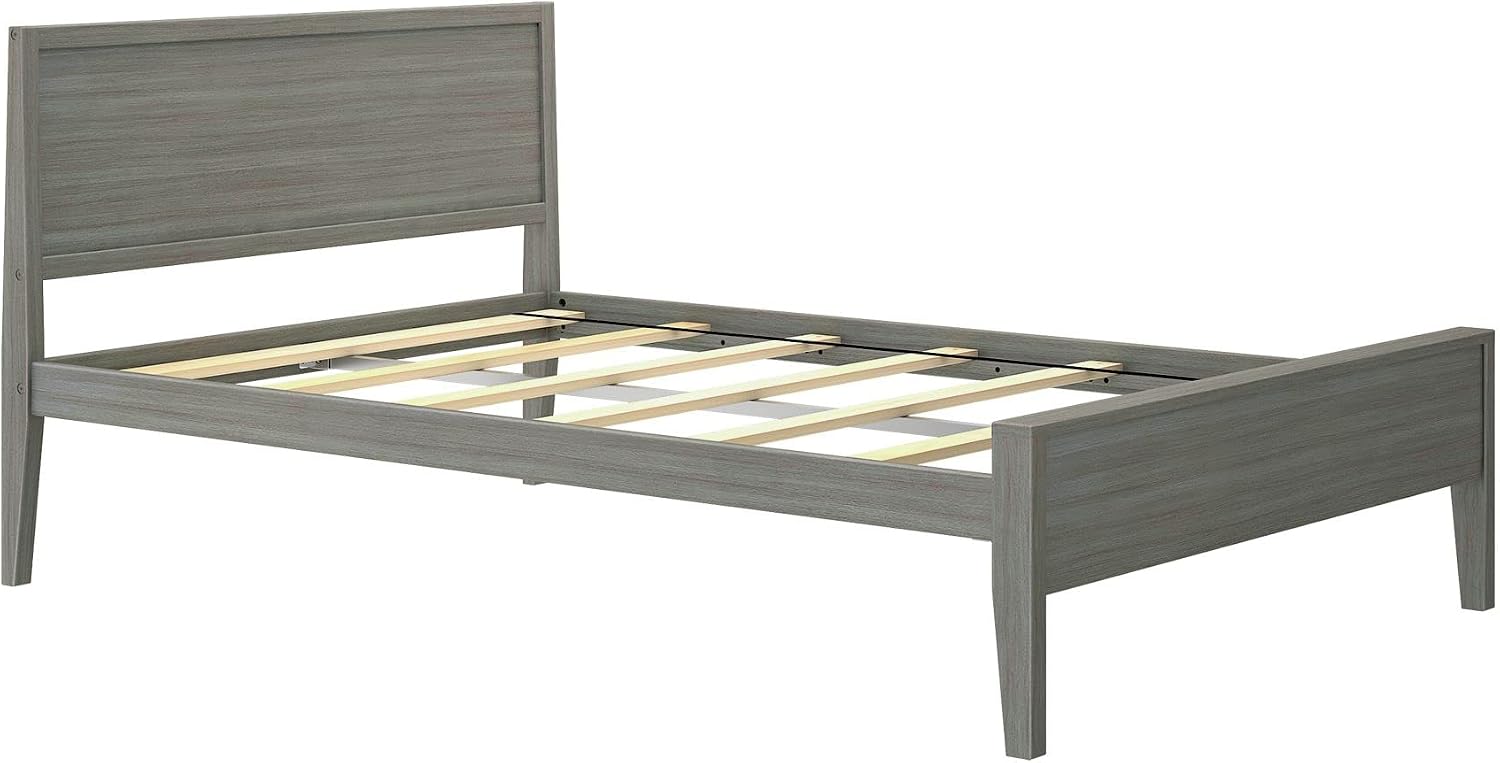 Plank+Beam Solid Wood Full Bed Frame with Panel Headboard, Modern Full Platform Bed with Wood Slat Support, No Box Spring Needed, Clay