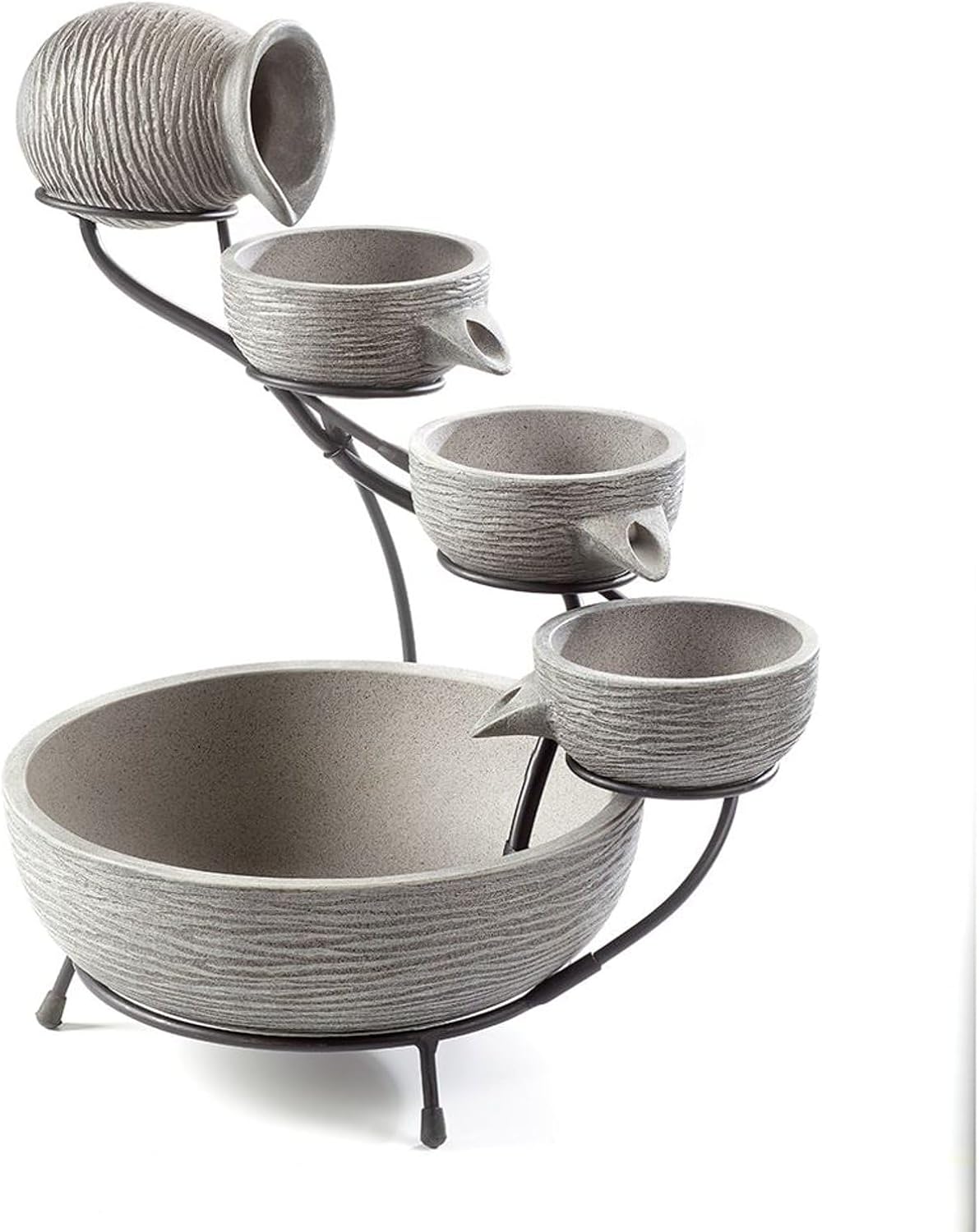Smart Solar Oslo Cement 4-Tiered Cascade Solar-Powered Fountain with 10' Cable, Elegant Cascading Outdoor Solar Garden Fountain, Gray