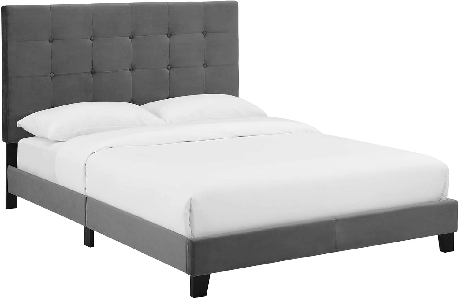 Modway Melanie Performance Velvet Upholstered Tufted Queen Platform Bed in Gray
