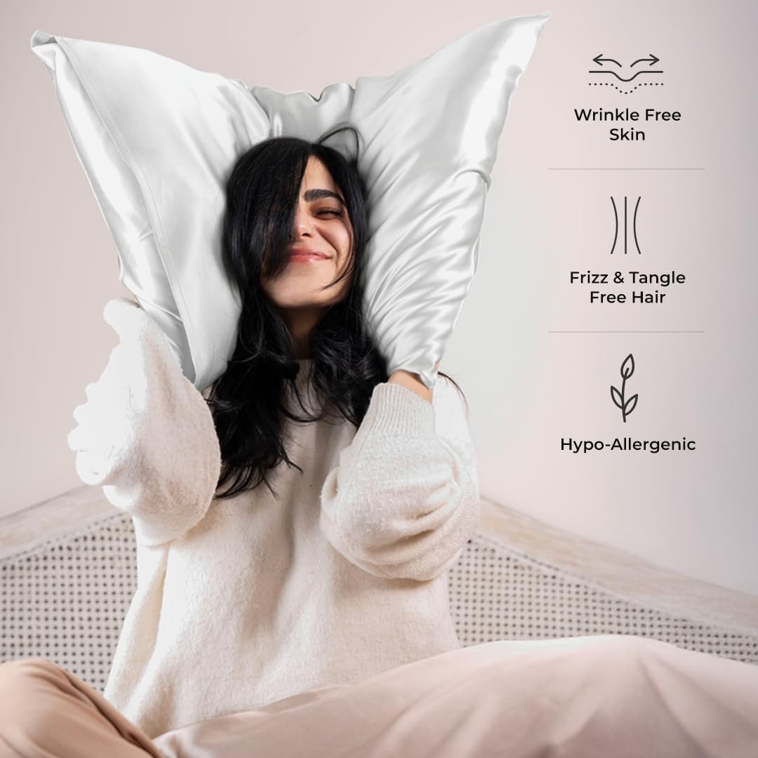 Pure Organic Silk Pillowcase Certified Organic 100% Pure Mulberry Silk Pillowcase 25 Momme Pillowcase (Ivory, Standard, Pack of 2)