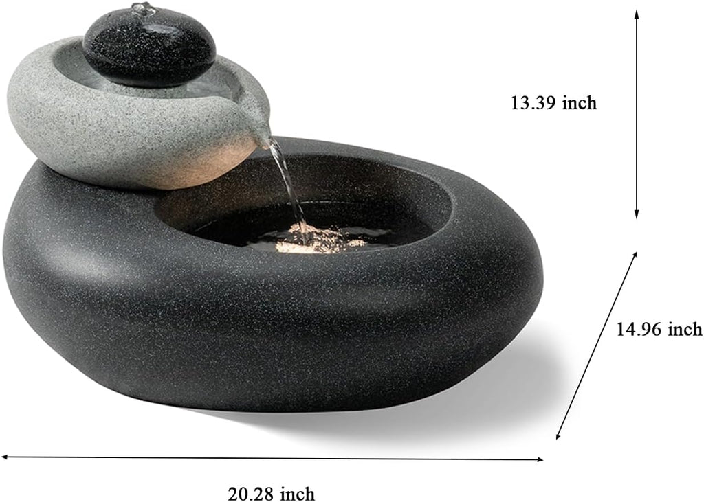 13.39' H Outdoor Water Fountain Made with Eco-Friendly Recyclable Materials, Polyethylene Rock Waterfall Outdoor Fountain, Garden Decor with LED Light & Pump for Patio, Backyard (13.39')