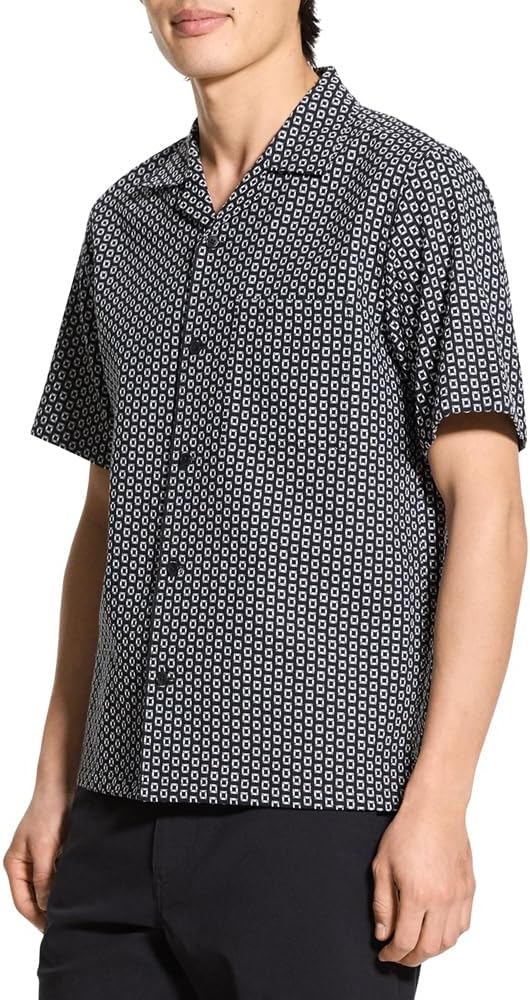 Theory Men's Noll Short Sleeve Camp Collar in Geo Cotton