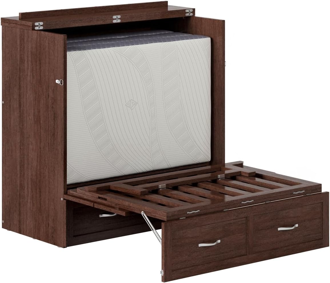 AFI, Northfield Murphy Bed Chest Twin XL with 6' Mattress, Storage Drawer & Built-in USB Charger, Burnt Amber