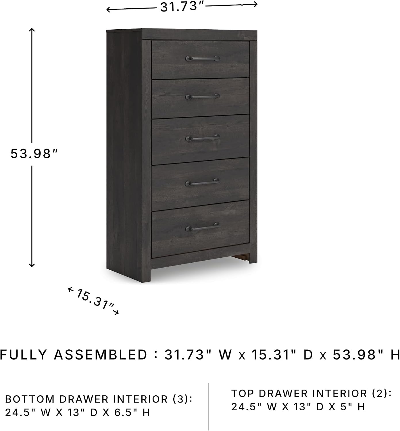 Signature Design by Ashley Delmorta Rustic 5-Drawer Chest of Drawers with Safety Stop, Gray