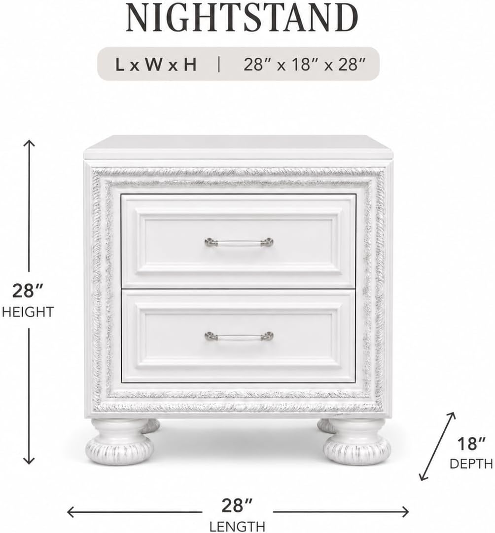 First of a Kind Contemporary Wood Bedside Table Penta Collection Pearl White Finish Modern Structured Design Nightstand Carved Detailing Elegant Coordinated Furniture Piece