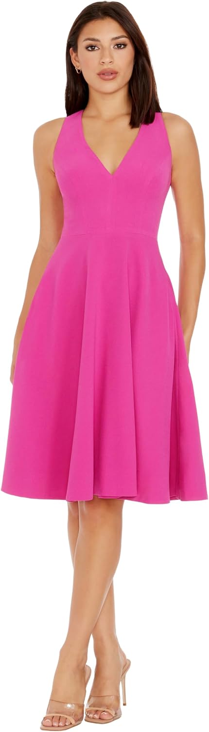 Dress the Population Women's Catalina Solid Sleeveless Fit & Flare Midi Dress