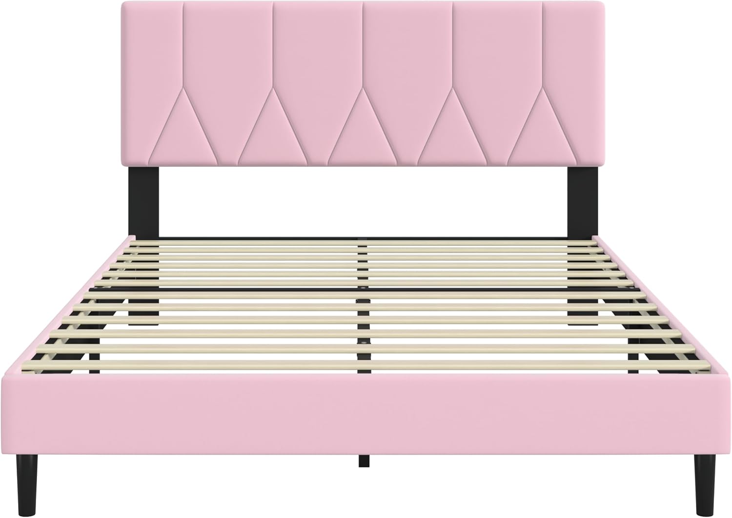 IOILORI Queen Size Bed Frame Platform with Velvet Upholstered Headboard, Sturdy Wooden Slats, No Spring Box, No Noise, Easy to Assemble, Bedframe with Strong Wooden Slats, Pink