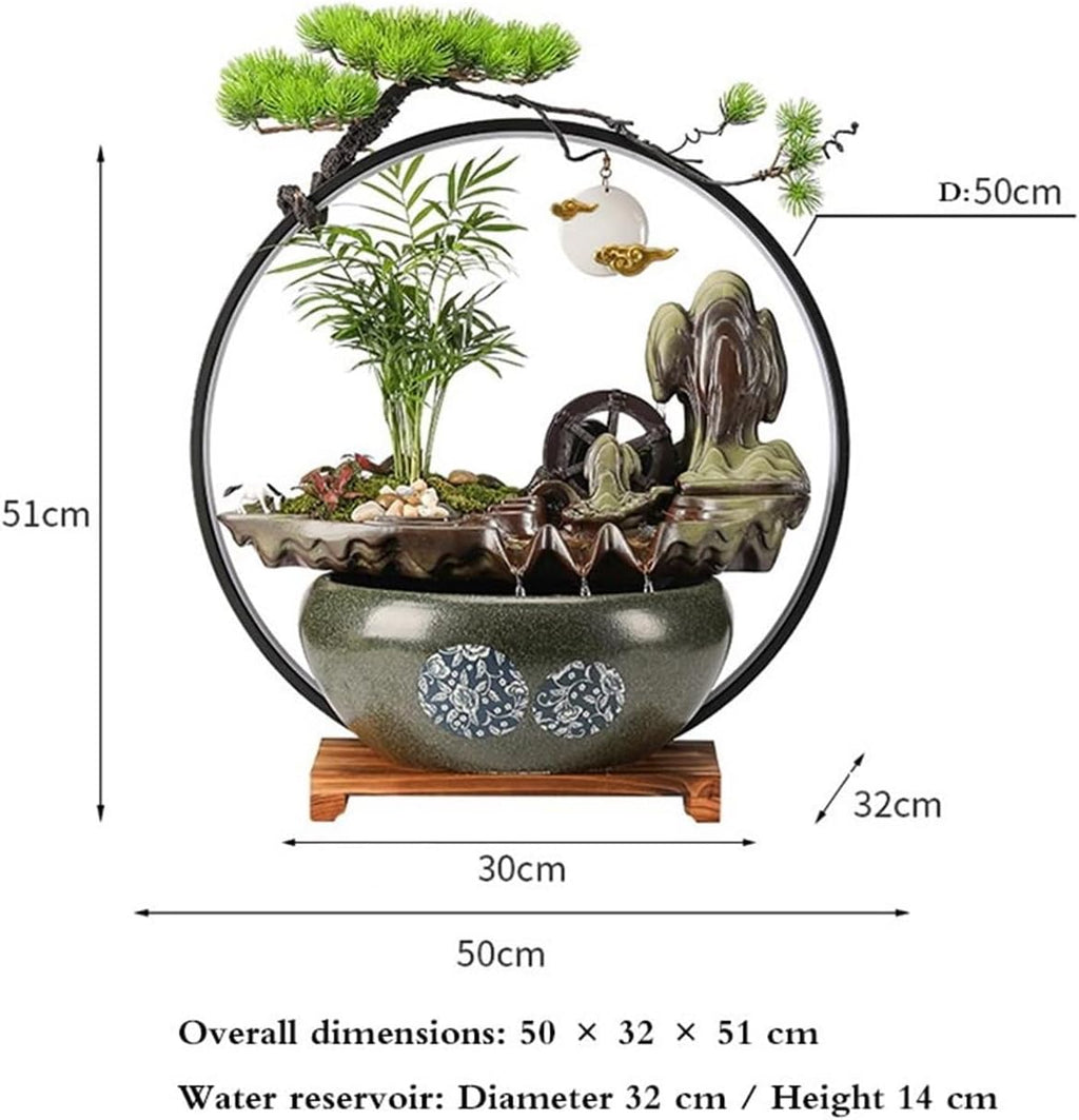 Tabletop Fountain Waterfall Fountain Indoor, Tabletop Water,Desk Chinese Ceramic with LED Light Ring