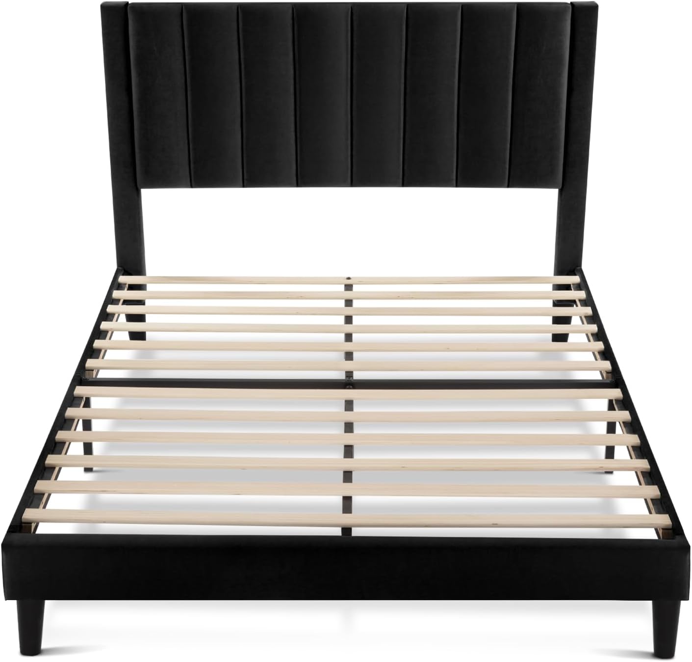 SHA CERLIN Queen Bed Frame/Velvet Upholstered Platform Bed Frame with Headboard/Strong Wood Slats Support/Mattress Foundation/No Box Spring Needed - Black