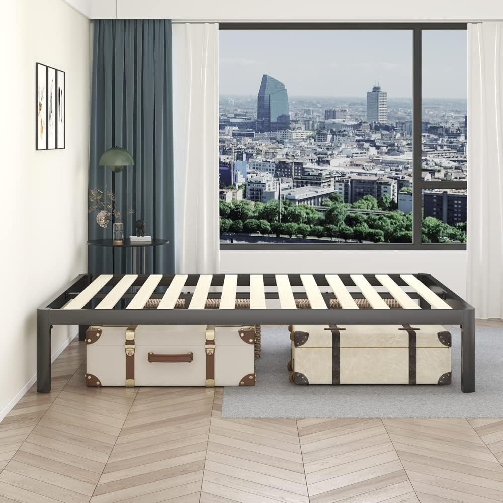 MAF 14 Inch King Platform Bed Frames with Wooden Slats, Black 3500 Lbs Heavy Duty Metal Bed Frame with Anti-Collision Round Legs, No Box Spring Needed, Easy Assembly