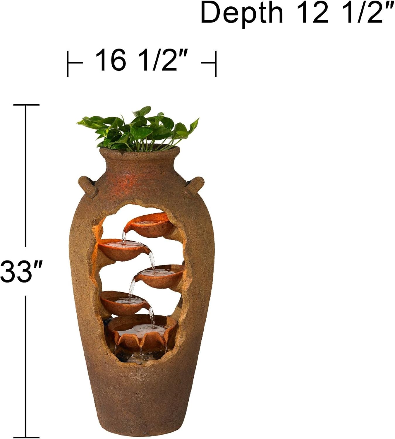 Nathan Cascade 33' High Large Rustic Outdoor Decor Faux Stone Floor Fountain with Light LED Urn with Planter Waterfall Standing Water Feature for Outside Garden Patio Yard Backyard - John Timberland