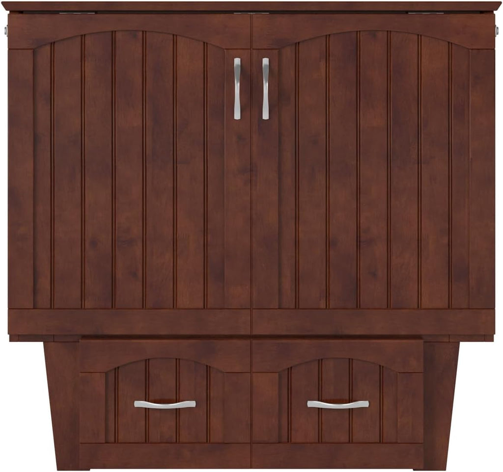 AFI, Nantucket Twin Murphy Bed Chest with Mattress, Storage Drawer, and Built-in USB Charger, Walnut