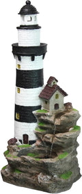 YZM Outdoor Lighthouse Waterfall Fountain 38.58' Tall 3-Tiered Rock Water Feature with LED Lights for Patio, Backyard, or Garden Décor