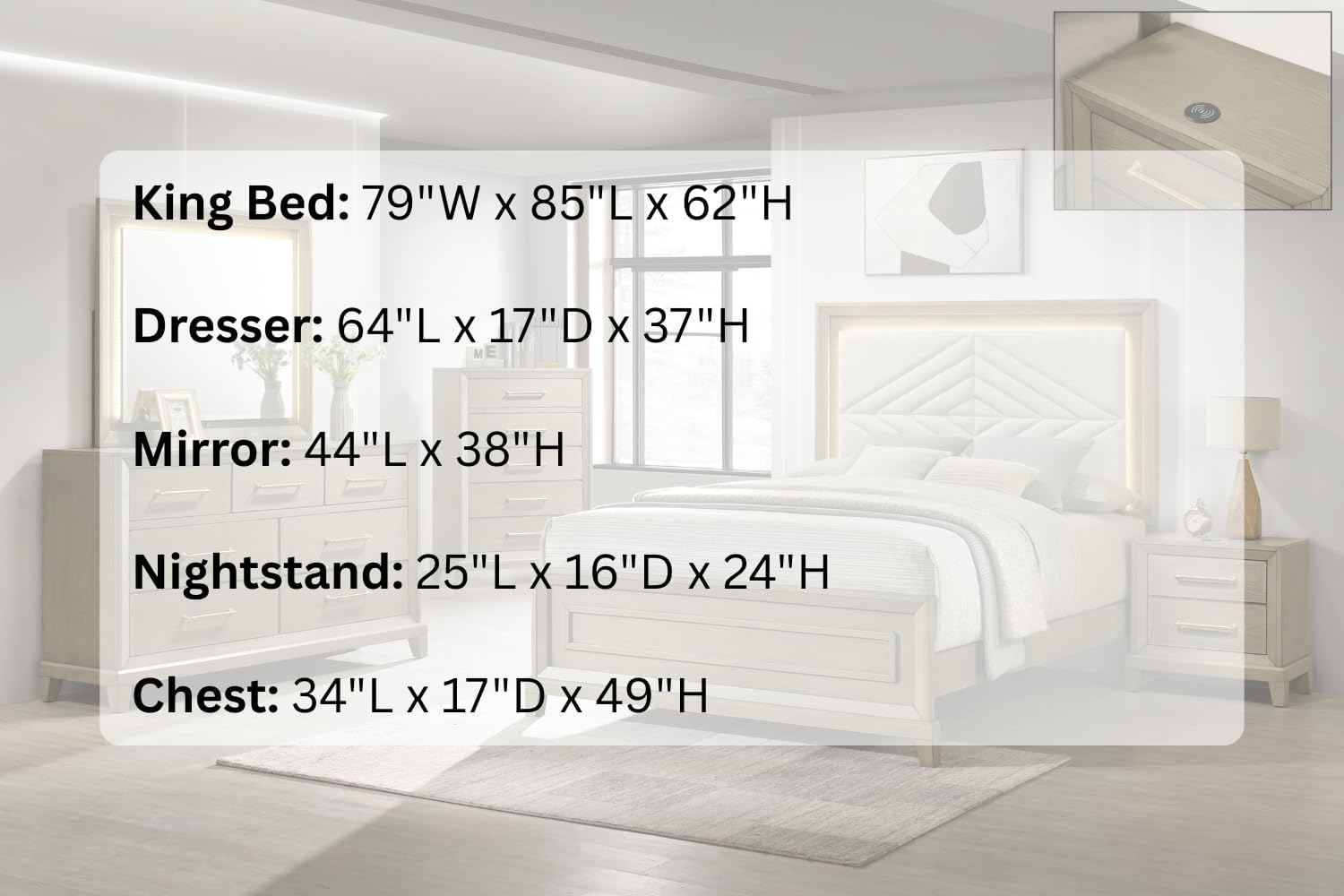 First of a Kind Dove Contemporary 5 Piece King Bedroom Set with Upholstered Headboard Clean Modern Design Coordinated Furniture Collection