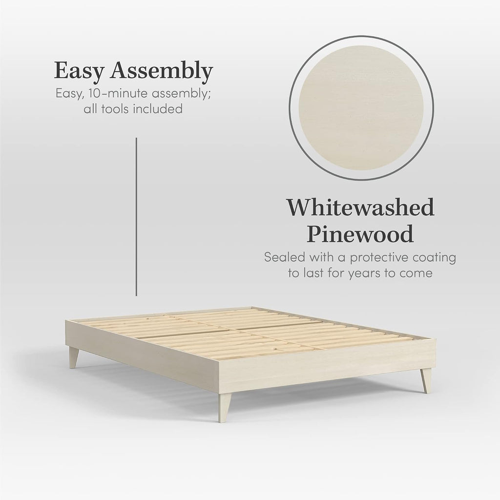 CARDINAL & CREST Wood Bed Frame | Made with 100% New Zealand Pine | Solid Mattress Platform Foundation Pressed Pine Slats | Easy Assembly | Twin Long - White