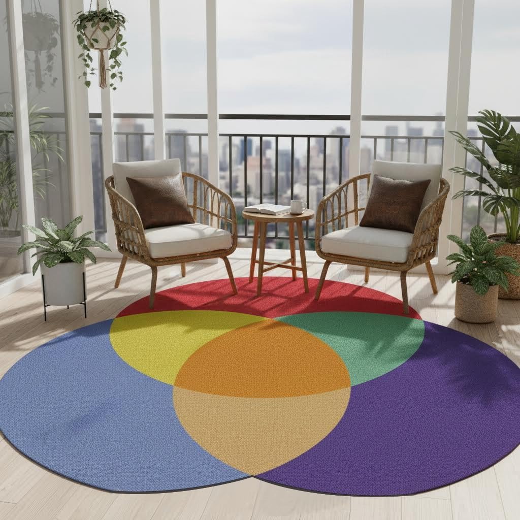 Color Theory Rug 8' Irregular Shape Washable Modern Carpet for Living Room Bedroom Dining Room Home Office Guest Room Faux Wool Stain Resistant Durable Art Deco Area Rugs Red Purple Green