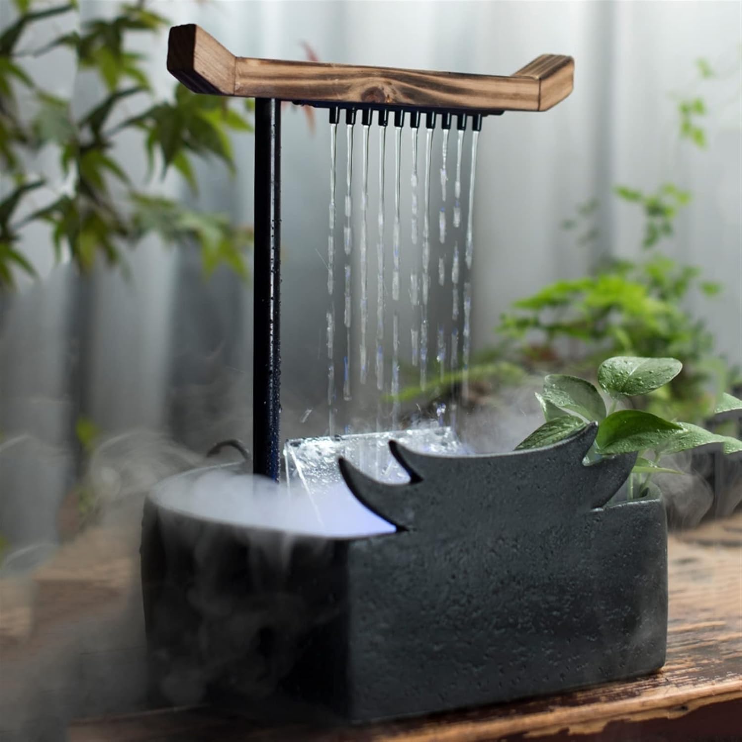 Tabletop Waterfall Indoor Tabletop Water Fountain Ceramic Circulating Tabletop Fountain Zen Meditation Waterfall Decoration Fountain Tabletop Water Fountain (Color : A)