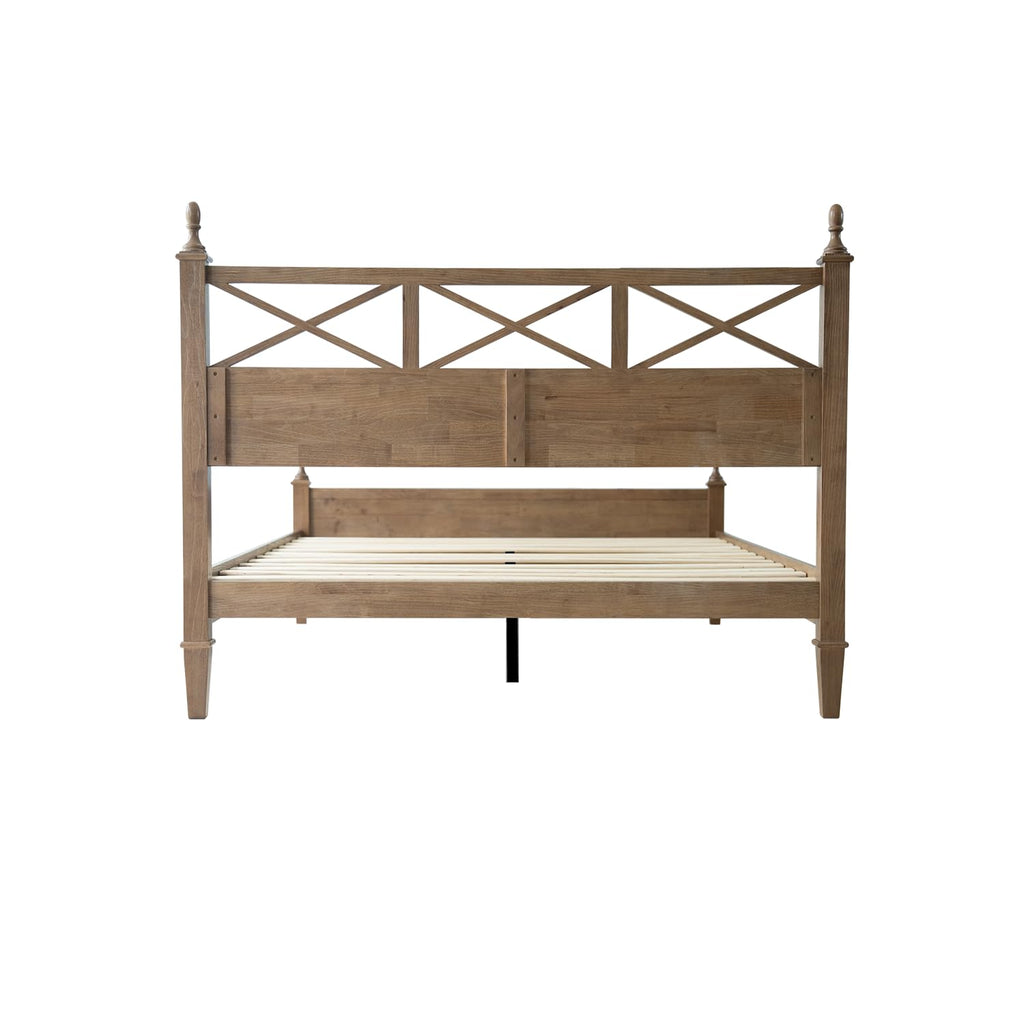 King Size Solid Wood Bed Frame, Platform Bed with Headboard & Footboard, 12 Heavy-Duty Slatted Base with Metal Legs, No Box Spring Needed, Noise-Free & Anti-Slip, Easy Assembly, Barnwood Finish RIK-30