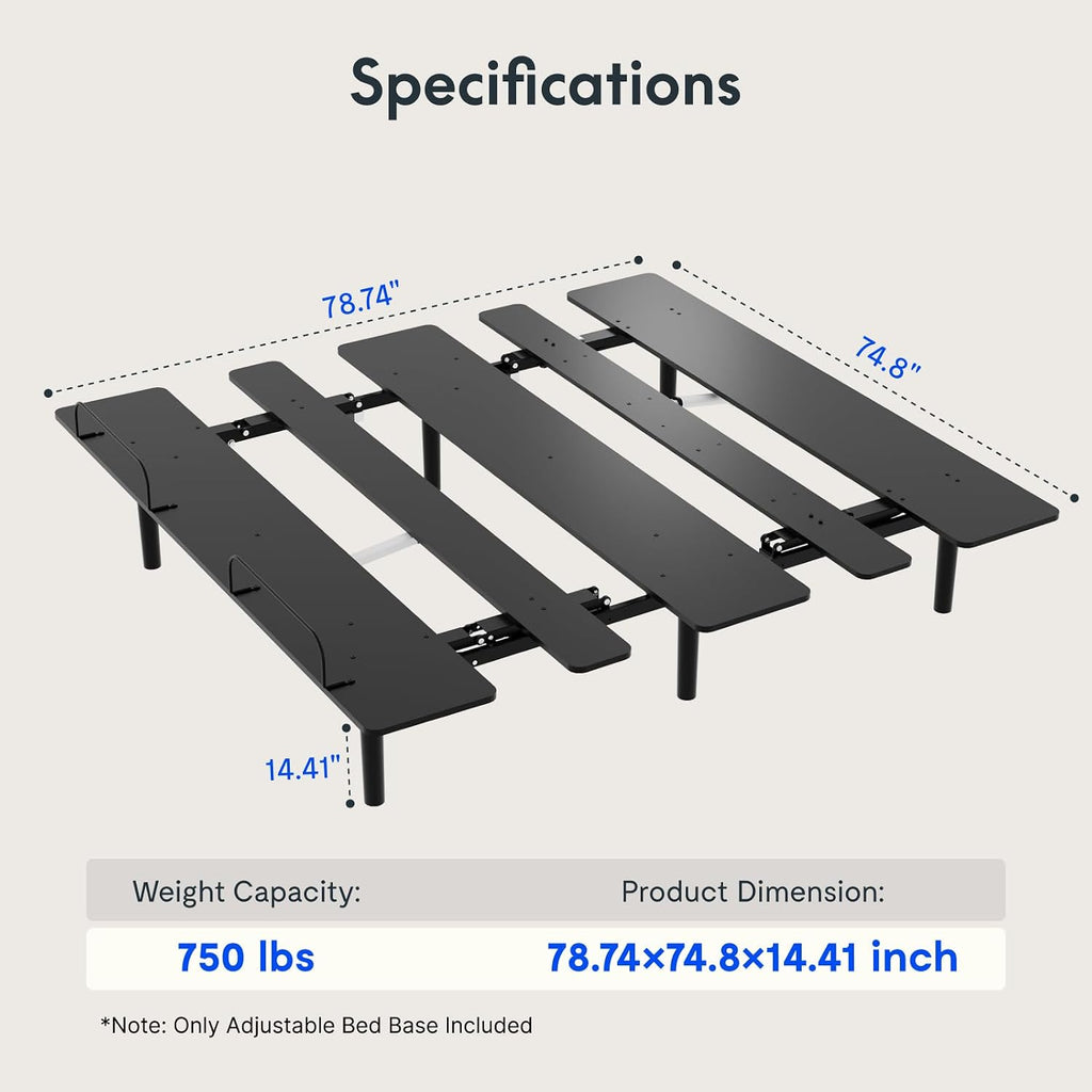 FLEXISPOT S3K-Lite King Size Adjustable Bed Frame Base, Zero Clearance, Independent Head & Foot Incline, Zero Gravity, Wireless Remote, 12'' Legs, Easy Assemble, 5-Year Warranty, 750 lbs.
