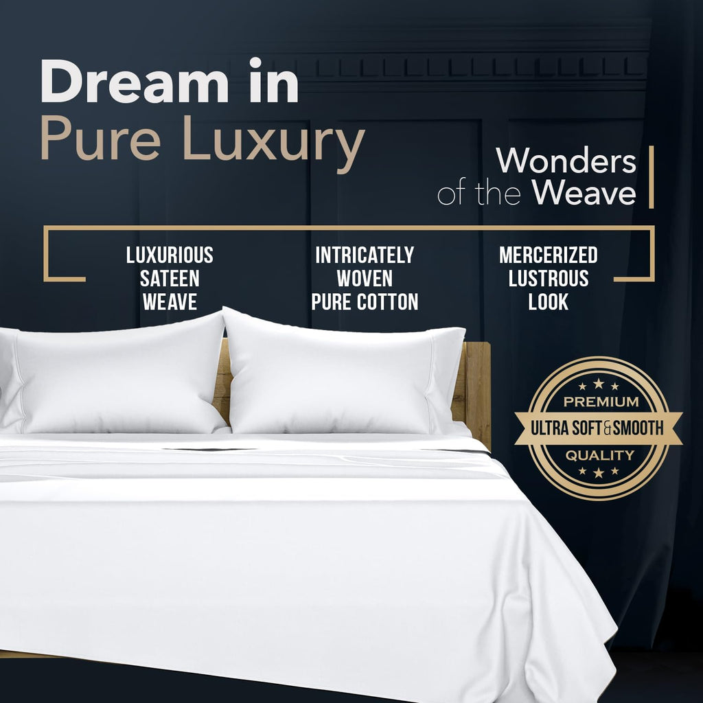 TEXAS LINEN CO. 100% Egyptian Cotton Queen Sheets Set Pack of 2 - Luxury 1500 Series Couture Comfortin' Collection Egyptian Cotton Sheets Queen Bed Set (8 PC, White), 17' Deep Pocket, Hotel Bedding