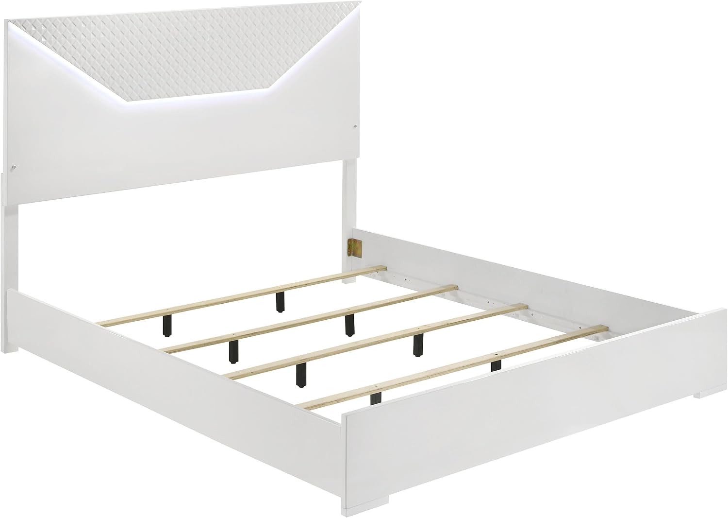 Coaster Home Furnishings Ives Contemporary 5-Piece Bedroom Set Queen Size LED Panel Bed Frame 57-inch Headboard White High Gloss 224941Q-S5