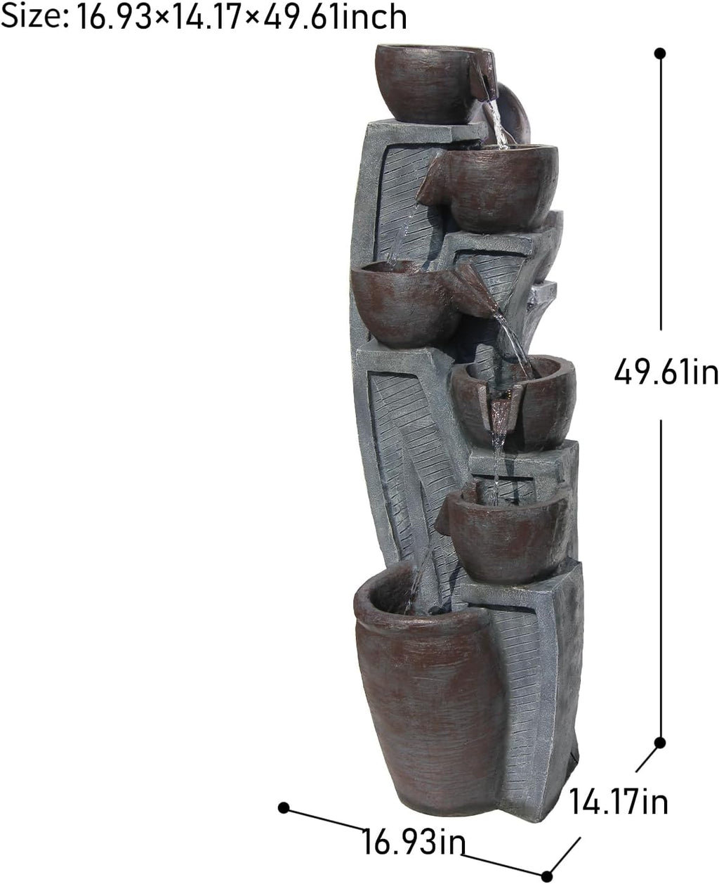 6-Tier Cascading Outdoor Water Garden Fountain 49.61''H Modern Floor-Standing Indoor Waterfall Fountains Bowl and Jar Water Feature with LED Lights for Office Home Art Decor Deck Yard Patio Porch
