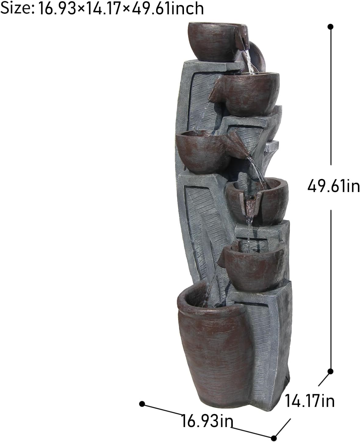 6-Tier Cascading Outdoor Water Garden Fountain 49.61''H Modern Floor-Standing Indoor Waterfall Fountains Bowl and Jar Water Feature with LED Lights for Office Home Art Decor Deck Yard Patio Porch