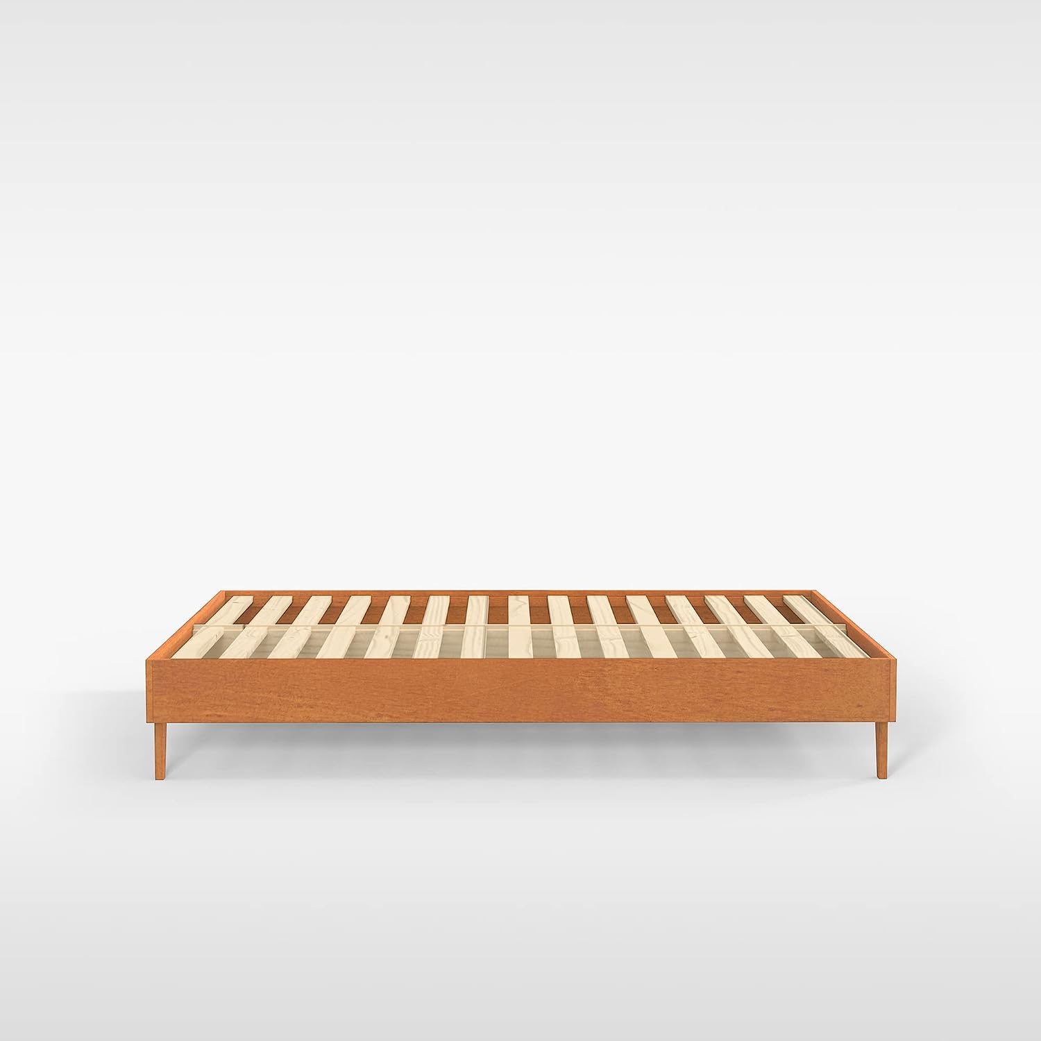 CARDINAL & CREST Wood Bed Frame - Made with 100% New Zealand Pine - Solid Mattress Platform Foundation Pressed Pine Slats - Easy Assembly - King - Almond