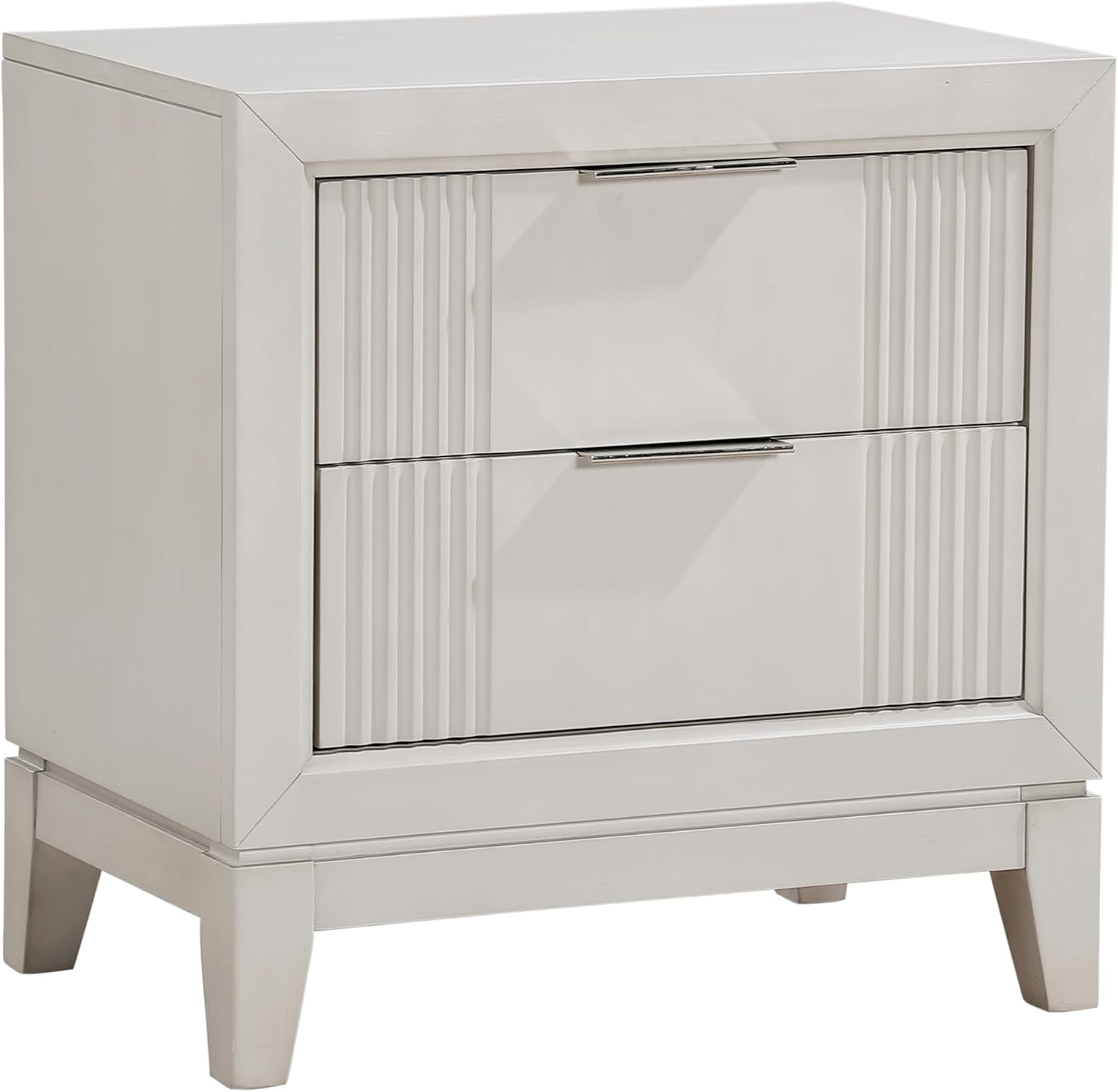 Modern Antique White Finish Bedroom Set 5 Piece California King Size Bed with LED Light Wooden Furniture