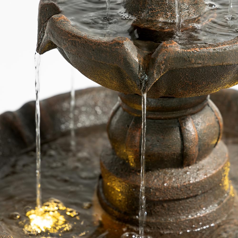 3 Tiered Water Fountains Outdoor –42.2'' Tall, Like Stone Bird Bath for Outside, Elegant Waterfall Feature for Garden, Yard, Patio (Bronze Color)