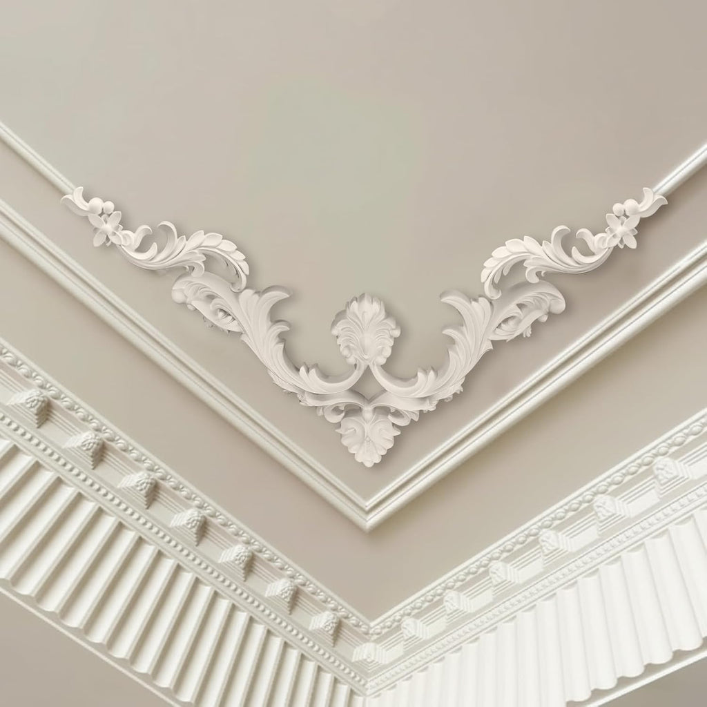 Colingmill 4 Pcs Ceiling Molding Kit Corners Murals Trim French Style Accent Wall Decor for Interior Medallion Ceiling with Flowers Pattern Decorative Panels for Wall (19.7 x 19.7 in,Classic)