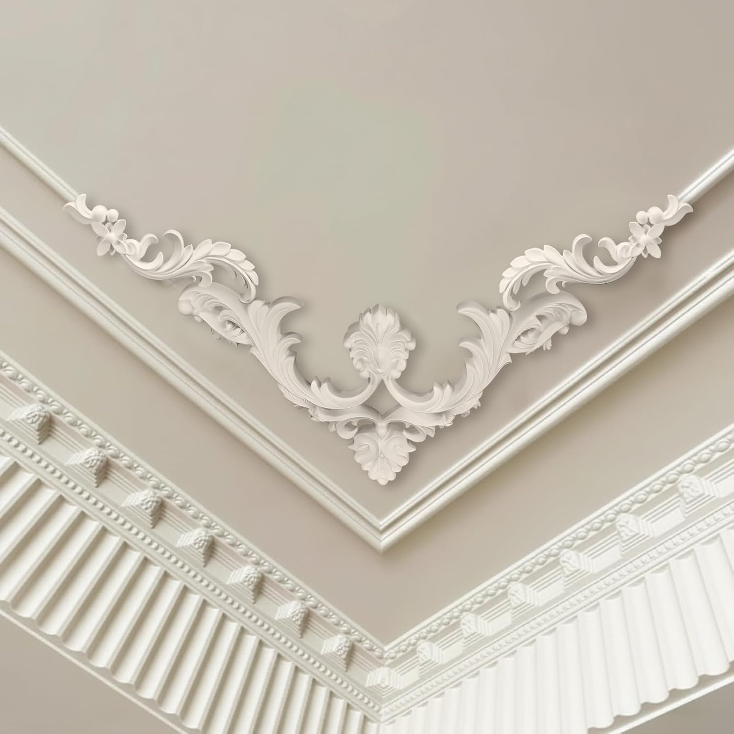 Colingmill 4 Pcs Ceiling Molding Kit Corners Murals Trim French Style Accent Wall Decor for Interior Medallion Ceiling with Flowers Pattern Decorative Panels for Wall (19.7 x 19.7 in,Classic)