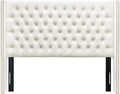 Madison Park Amelia Headboard Queen Wingback Upholstered - Hand-Tufted Button Detail, Double Nailhead Trim, Foam-Padded Durable Fabric, Adjustable Fit for Classic Bedrooms-Beige Velvet