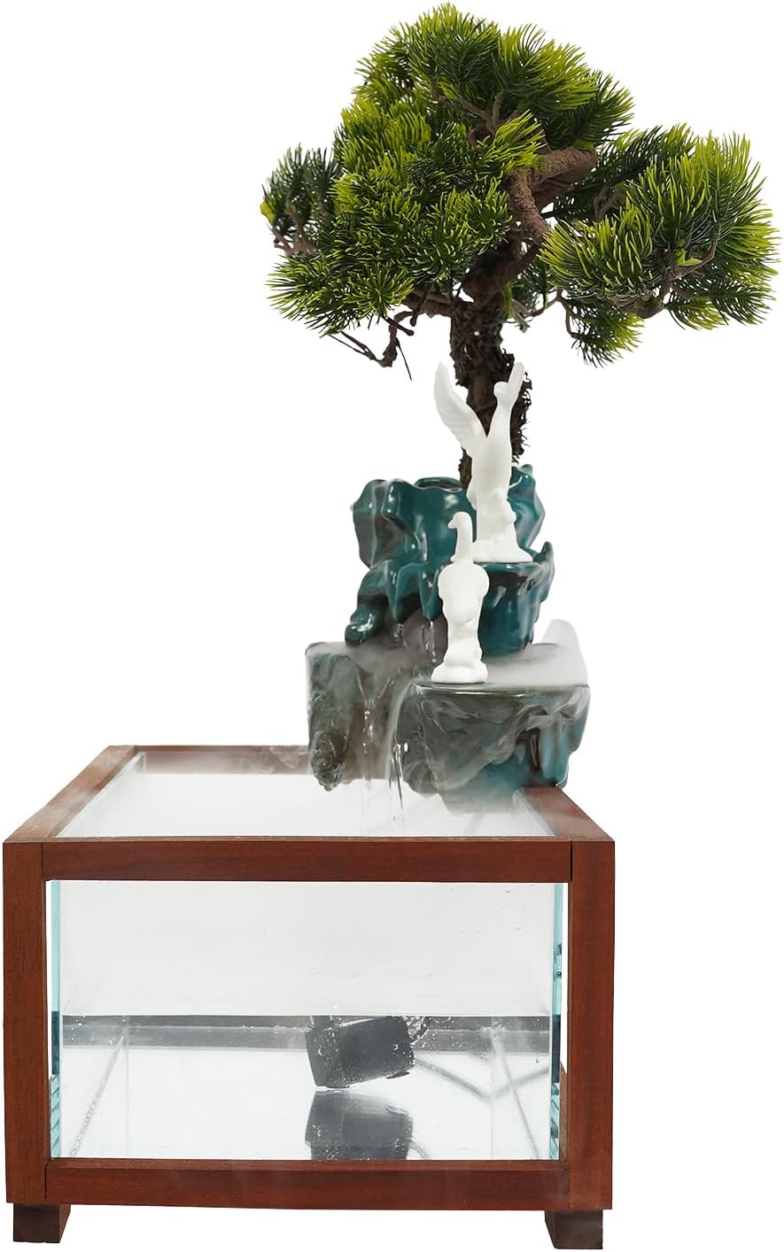 Tabletop Water Fountains Indoor-Rockery Humidifier with Led Light, Tabletop Fountains and Waterfalls Indoor with Fish Tank, Feng Shui Office Home Decor for Good Luck Wealth, Meditation