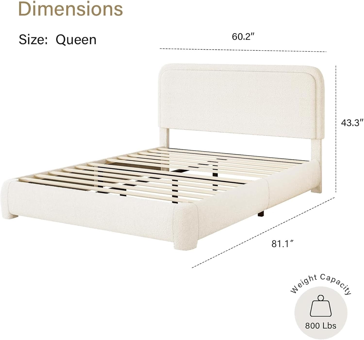 BarnFurin Queen Bed Frame with Headboard, Cloud Boucle Upholstered Platform Bed with Wood Slats, Soft Rounded Corners, No Box Spring Required, Non-Slip and Noise-Free, Easy Assembly, Cream