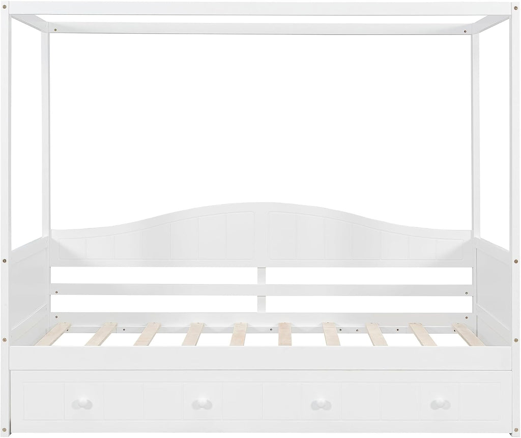 Harper & Bright Designs Twin Size Canopy Day Bed with Twin Size Trundle, White