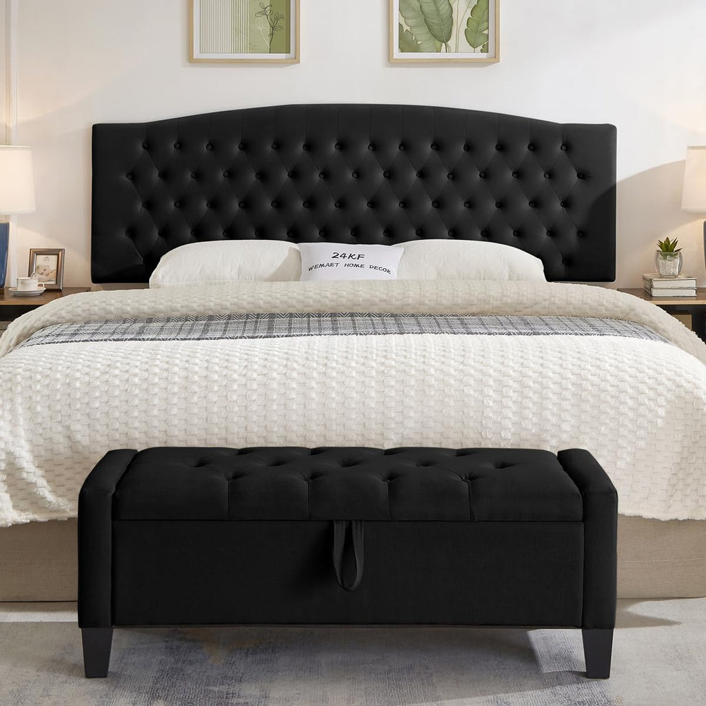 24KF Upholstered Tufted Button Velvet Wall Mounted Headboard,Comfortable Fashional Headboard King/CA King Size, 6058-K-Black